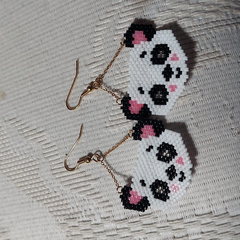 Panda Face Brick Stitch Beaded Handmade Hanging Earrings